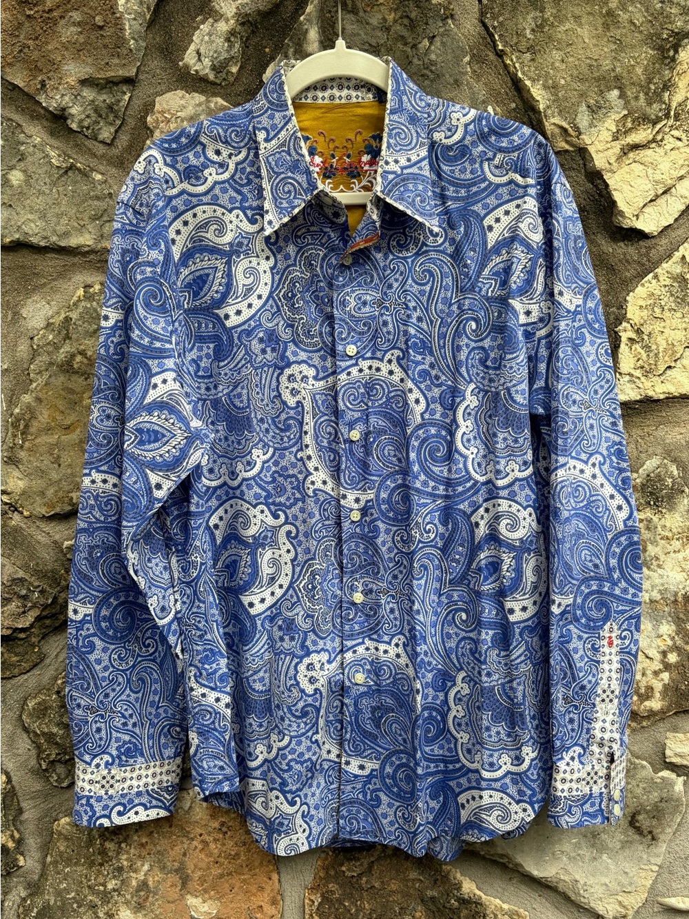 Robert Graham Blue & White Paisley Handkerchief Shirt LARGE